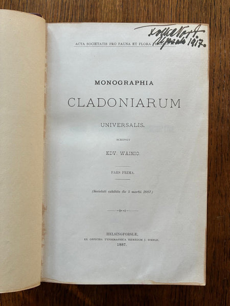Monographia Cladoniarum Universalis (1887-1897) by Edvard August Vaino